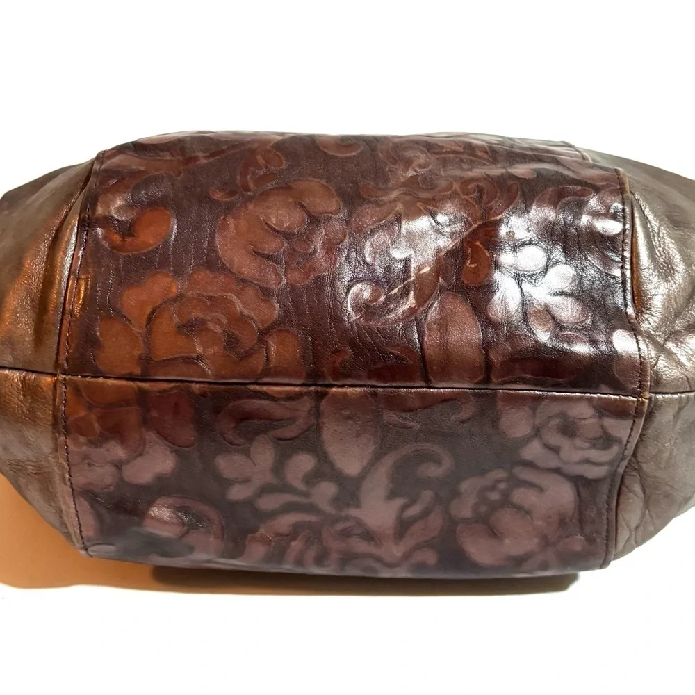 Mimeki Elegant Brown gray Leather  shoulder Women's Bag